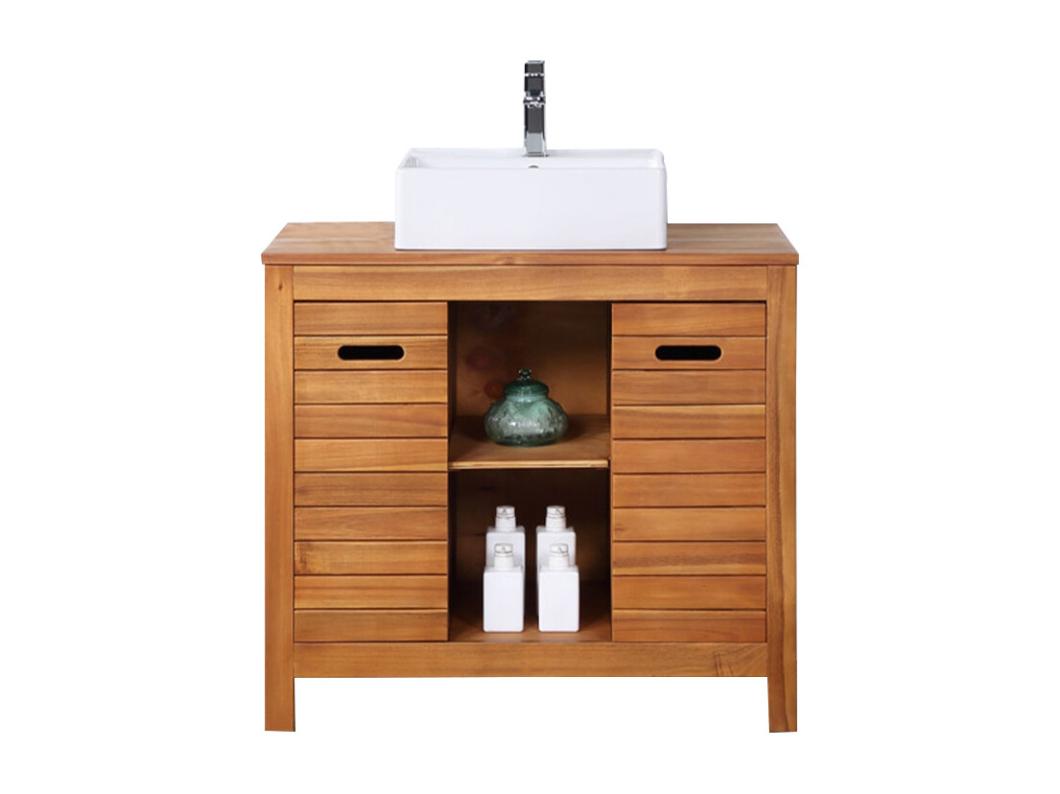 Meuble de salle de bain  en bois d'acacia avec simple vasque - 90 cm  - PULUKAN