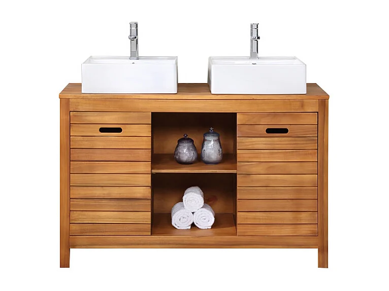 Waschbeckenunterschrank mit Einzelwaschbecken - Akazienholz - 130 cm - PULUKAN