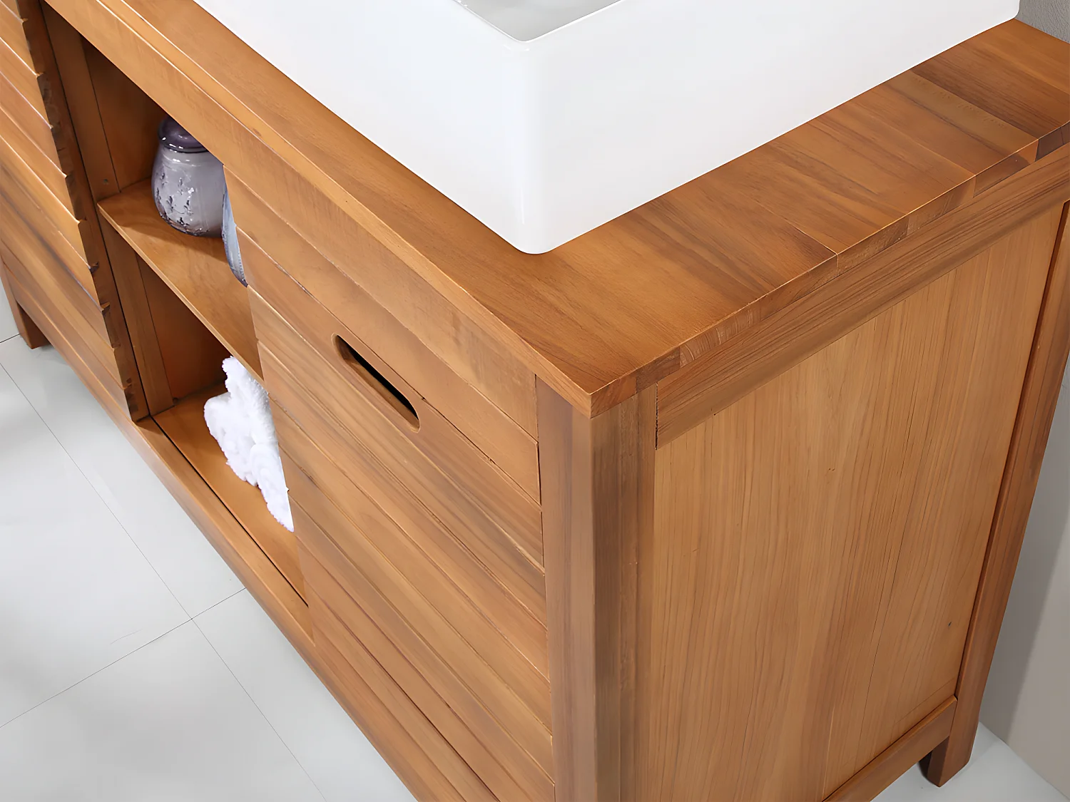 Waschbeckenunterschrank mit Einzelwaschbecken - Akazienholz - 130 cm - PULUKAN