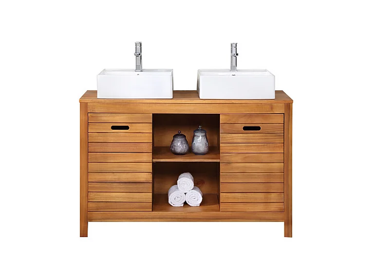 Badkamermeubel van acaciahout met enkele wastafel - 130 cm - PULUKAN