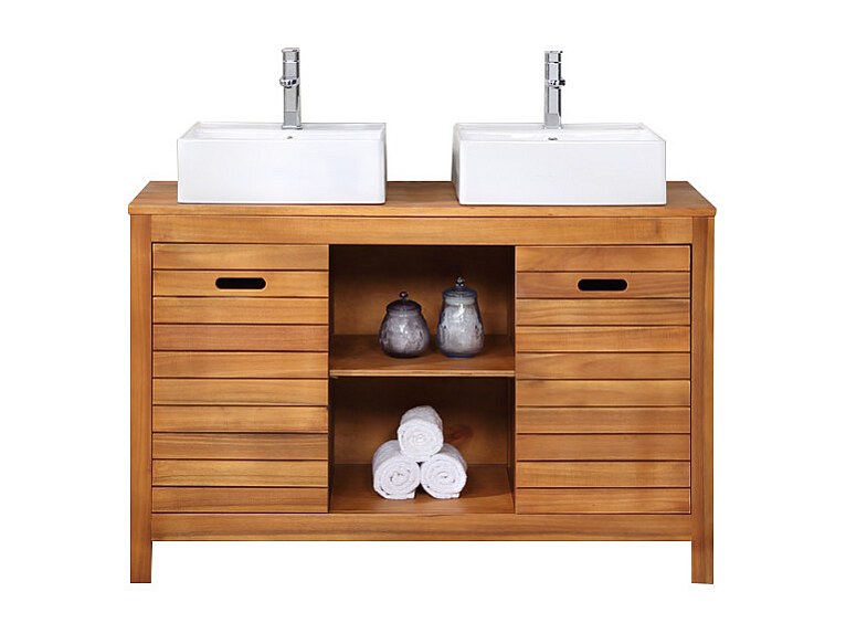 Waschbeckenunterschrank mit Einzelwaschbecken - Akazienholz - 130 cm - PULU günstig online kaufen