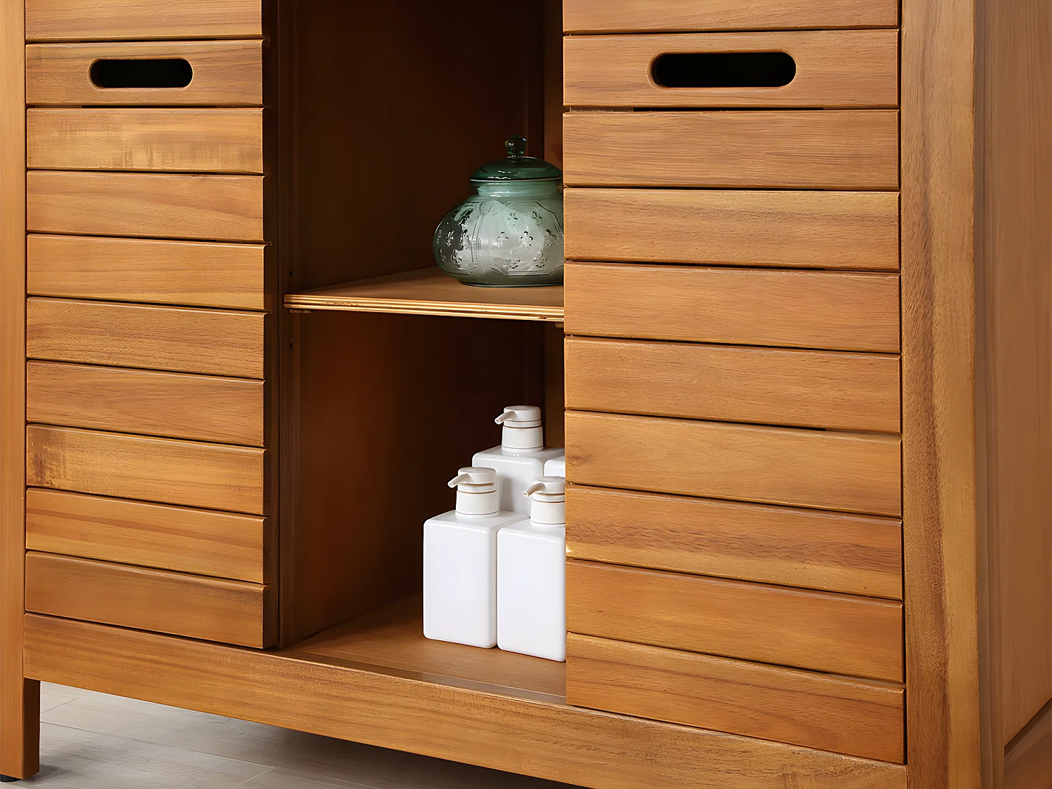 Waschbeckenunterschrank mit Einzelwaschbecken + Spiegel - Akazienholz - 90 cm - PULUKAN