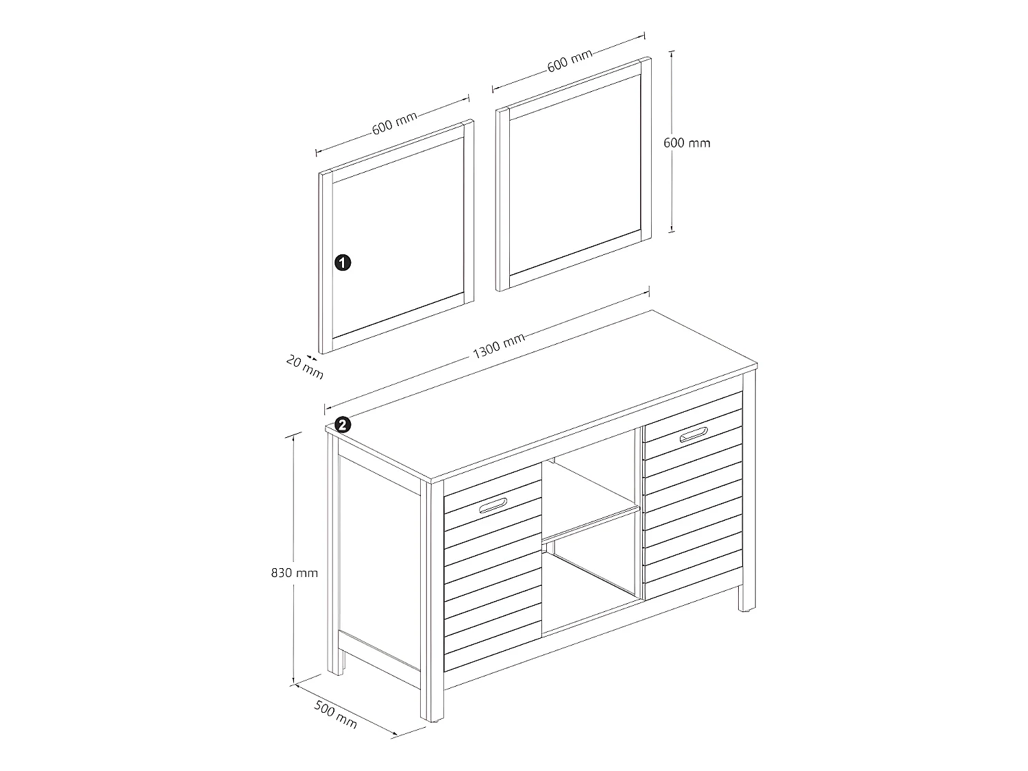Mueble de baño de madera de acacia con doble lavabo y espejos - 130  cm - PULUKAN