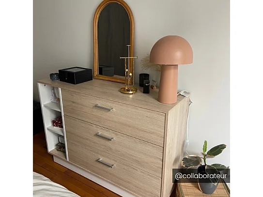 Commode 3 tiroirs et 3 niches  - Coloris : Naturel et blanc - LEANDRE