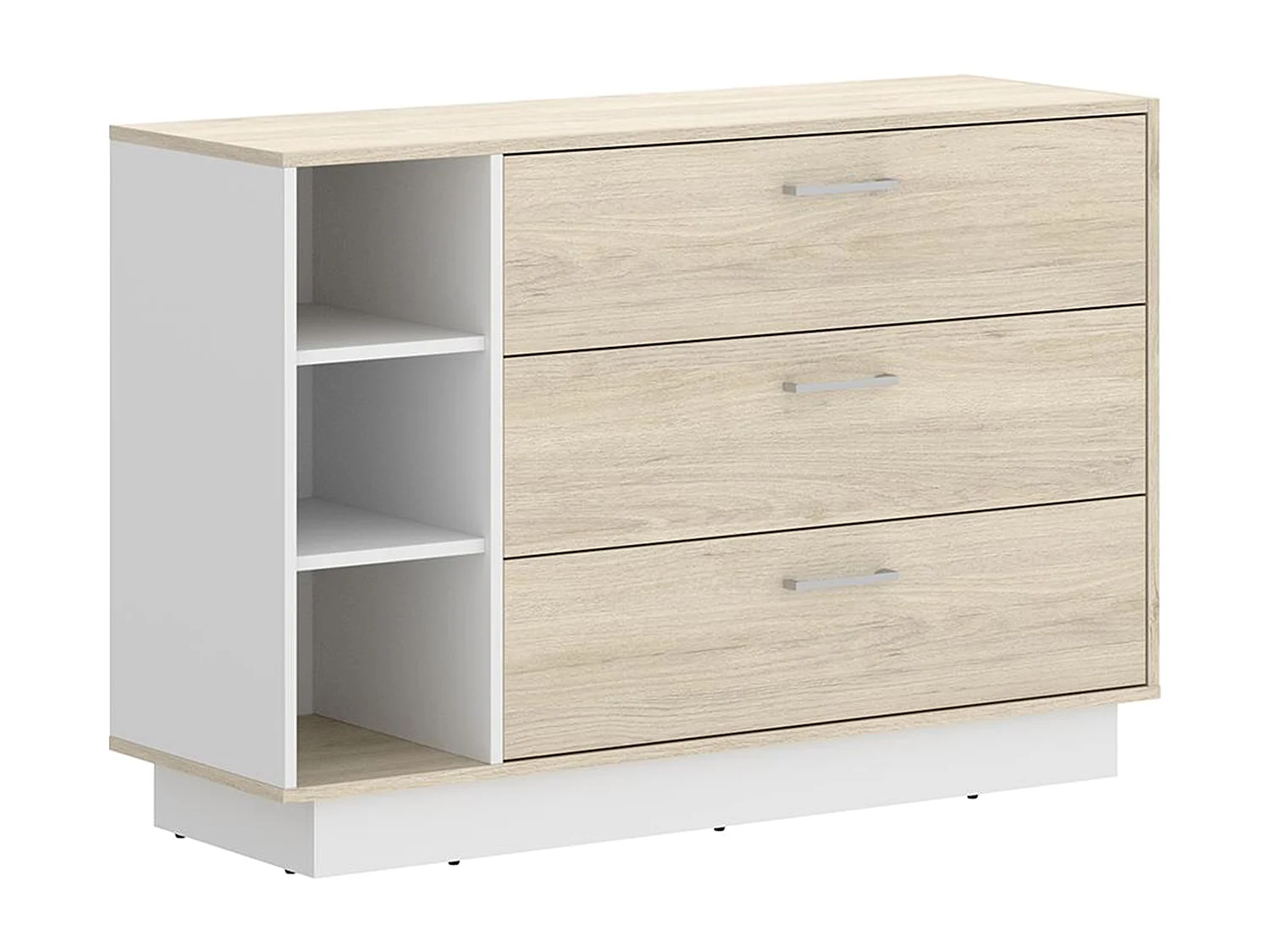 Commode 3 tiroirs et 3 niches  - Coloris : Naturel et blanc - LEANDRE