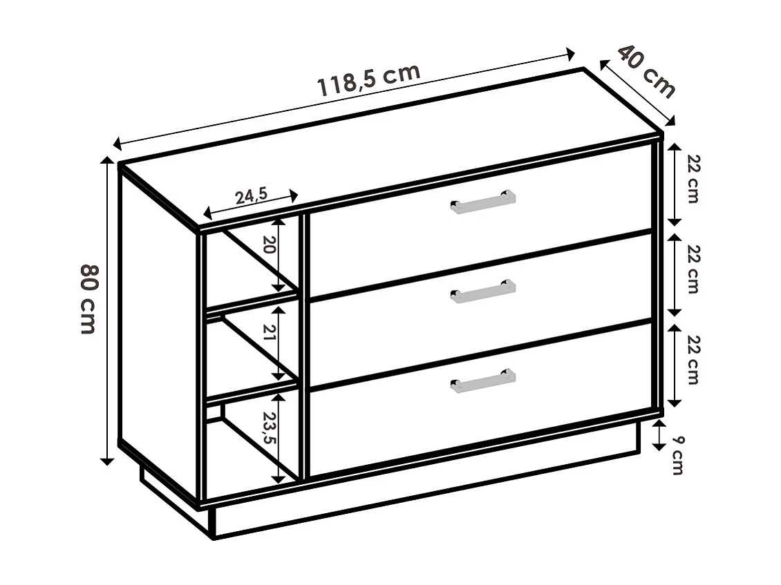 Commode 3 tiroirs et 3 niches  - Coloris : Naturel et blanc - LEANDRE