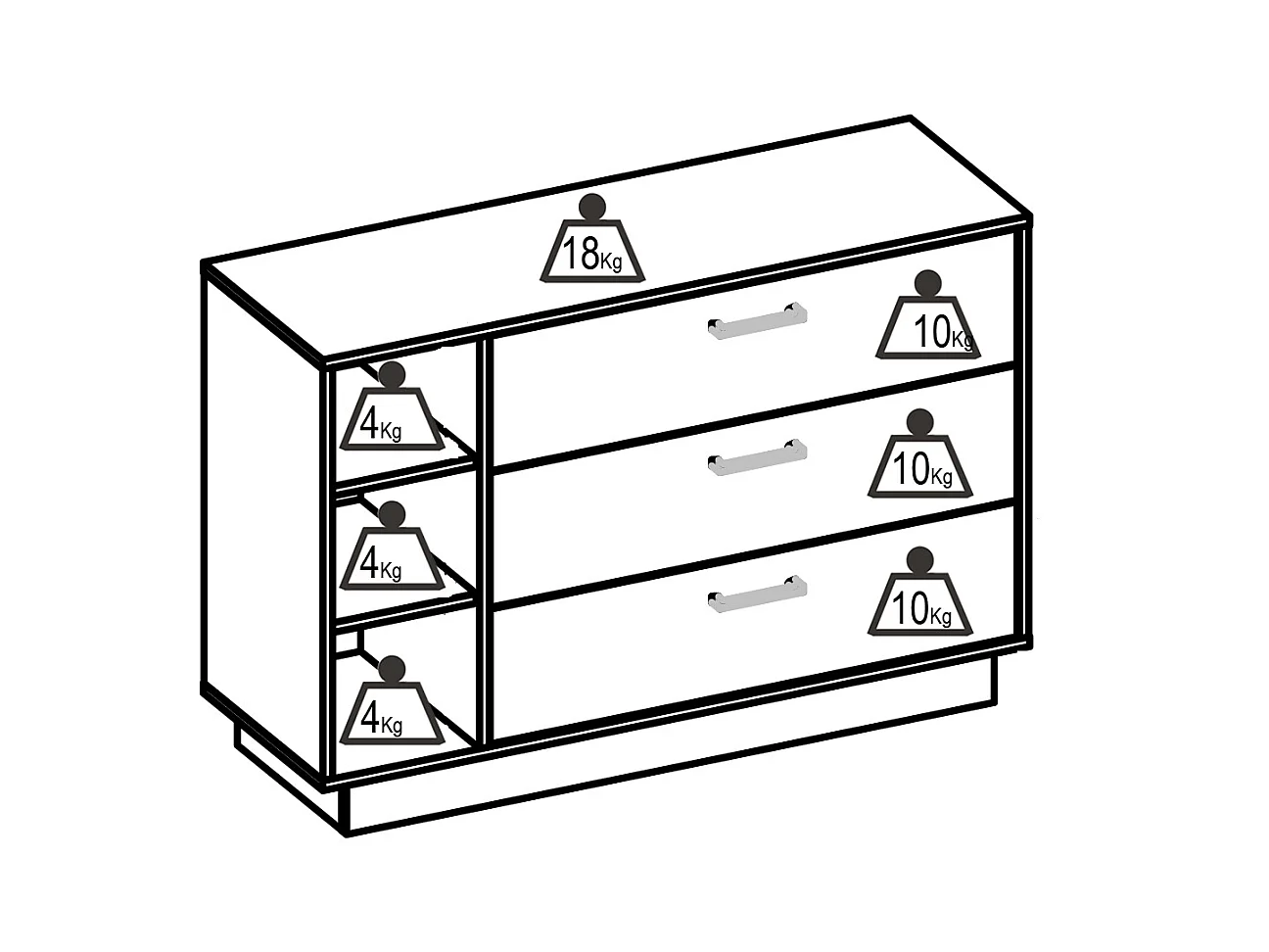 Cómoda com 3 gavetas e 3 nichos cor natural e branco - LEANDRE