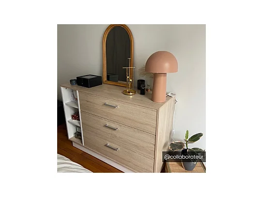 Cómoda com 3 gavetas e 3 nichos cor natural e branco - LEANDRE