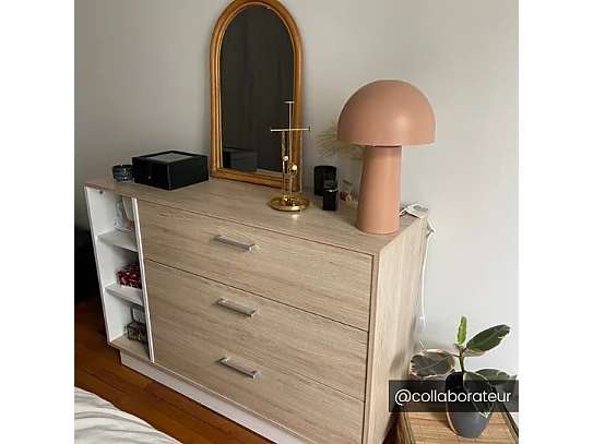 Kommode mit 3 Schubladen & 3 Ablagen - Naturfarben & Weiß - LEANDRE