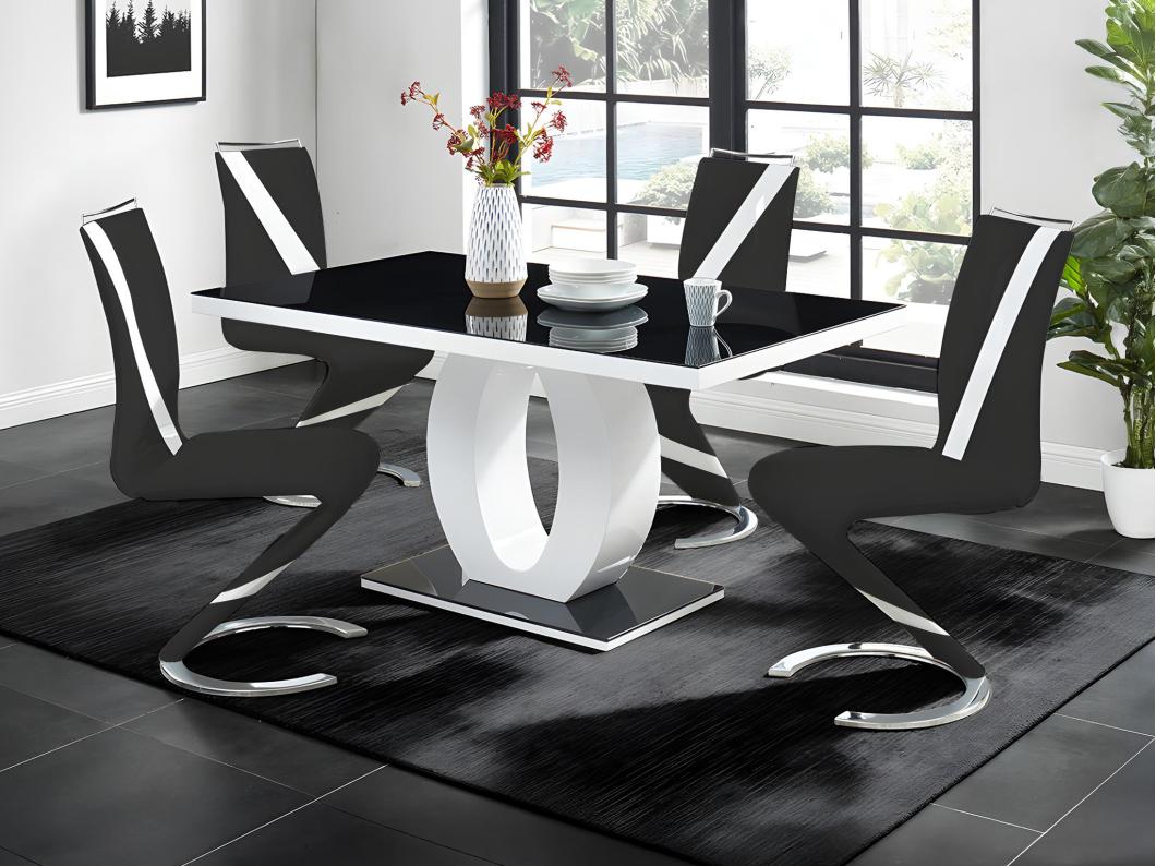 Ensemble table TWIST + 4 chaises TWIZY - Noir et blanc