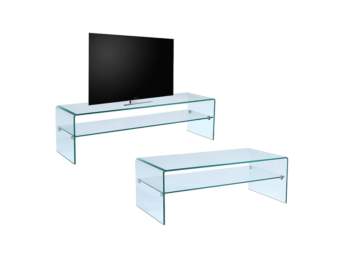 Set Soggiorno di desing STILEOS: Tavolino + Mobile TV Vetro temperato