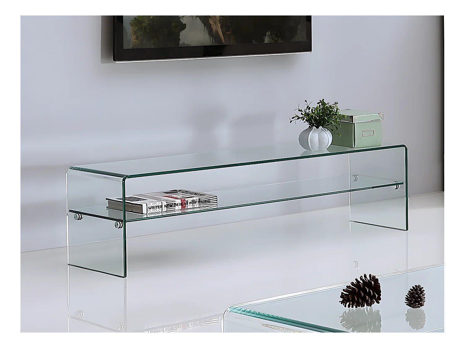 Ensemble Table basse + Meuble TV  - Verre trempé - Séjour design STILEOS