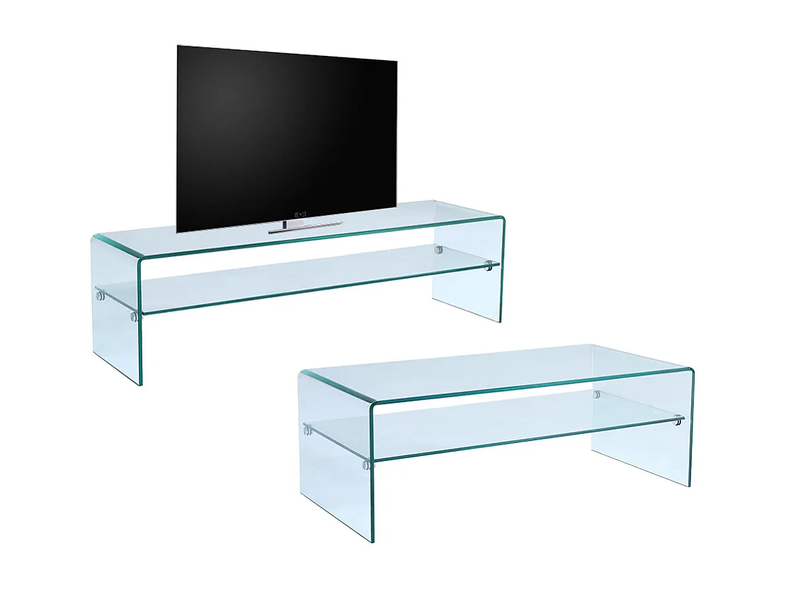 Set "woonkamer": Salontafel + TV-meubel - Gehard glas - STILEOS