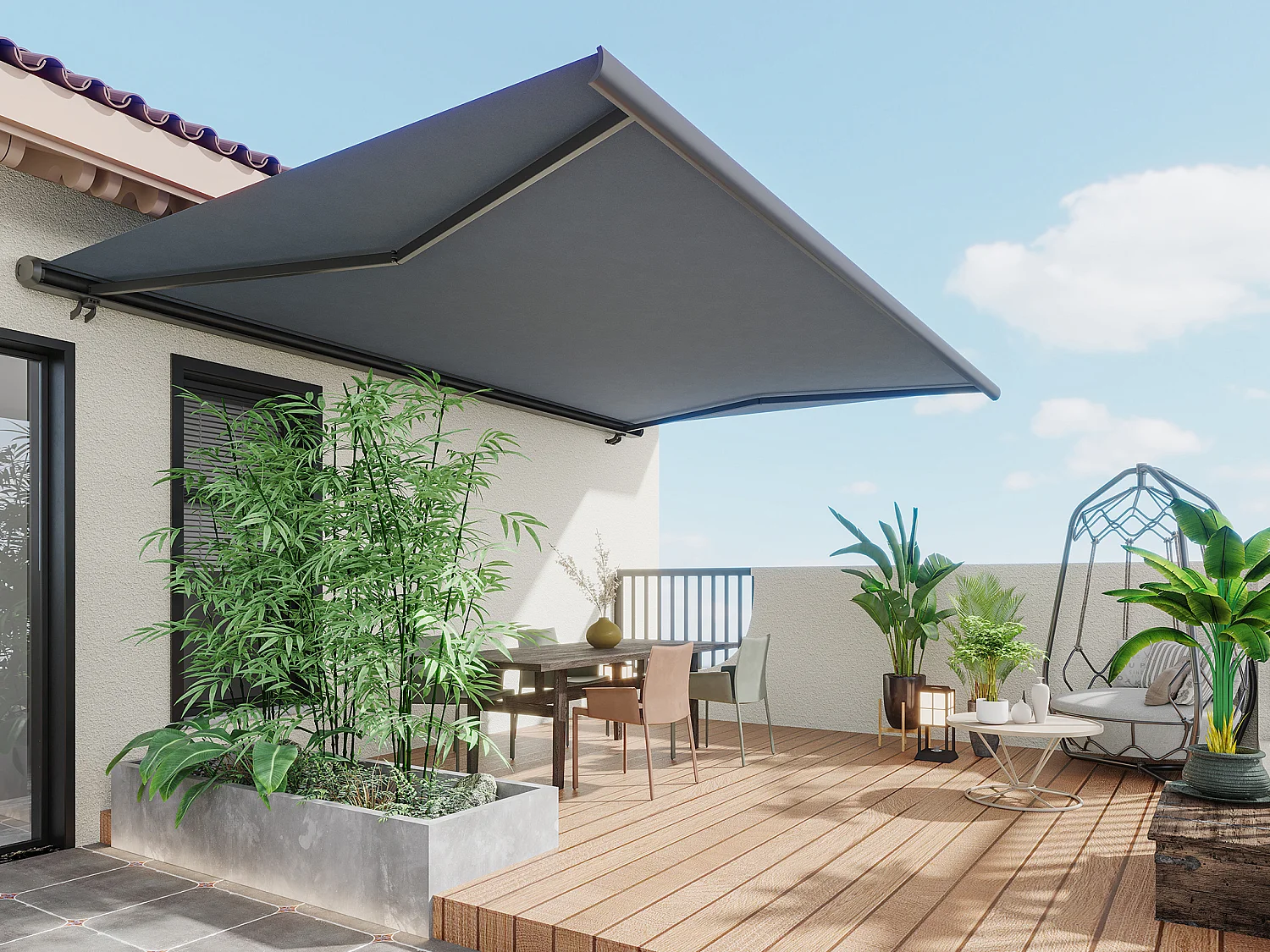 Toldo retrátil motorizado com caixa integral 4 x 3 m antracite - CONSTELA