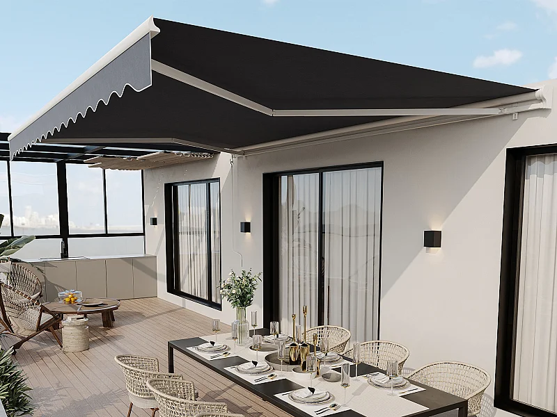 Store banne motorisé avec semi-coffre 5 x 3 m - anthracite - COFANA