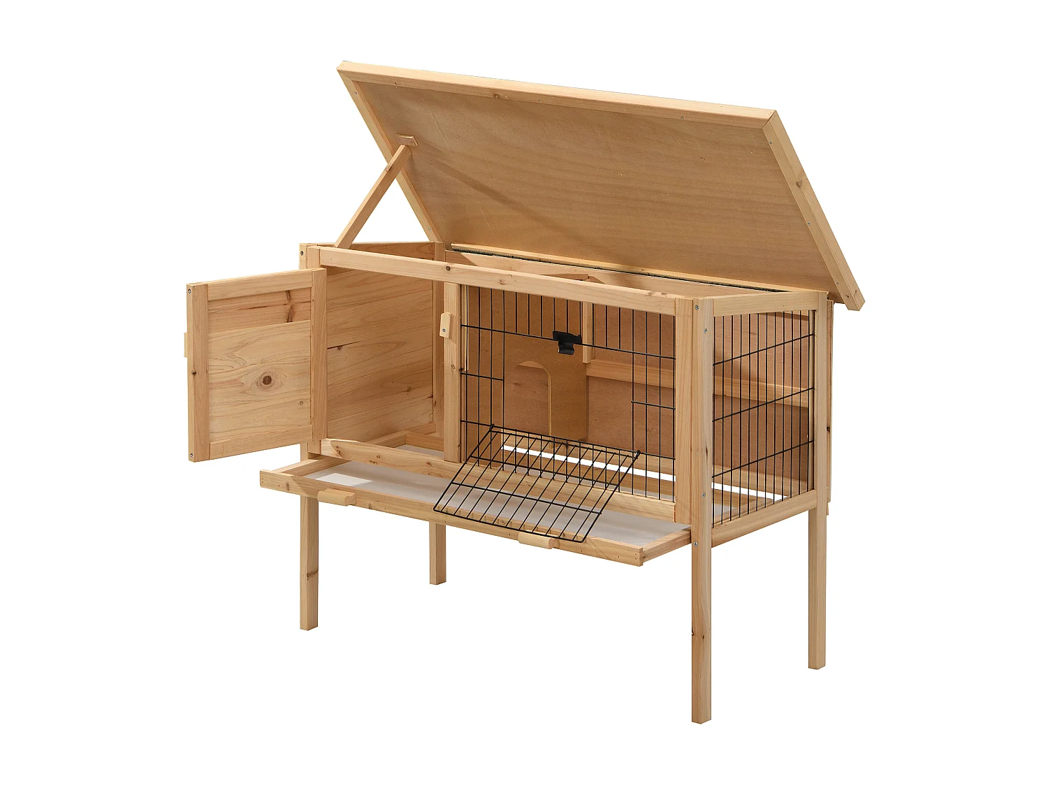 Trehus med ben for kaniner og gnagere - L. 91 x B. 45 x H. 70 cm - Naturlig - LAPIUS