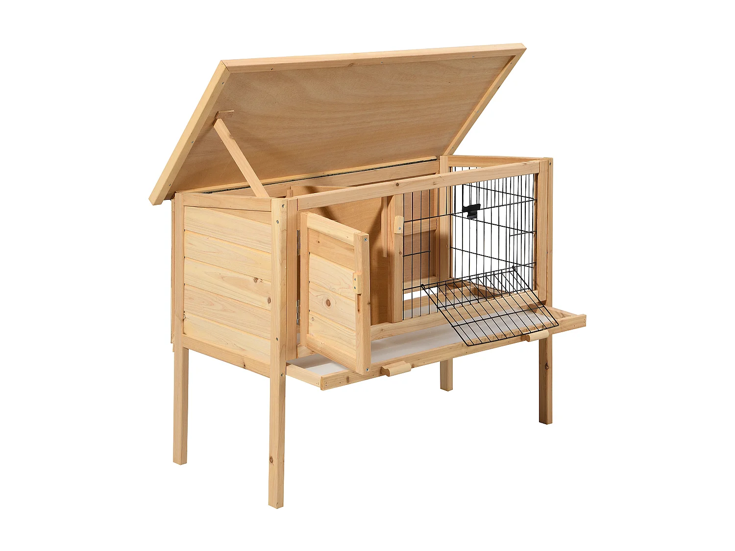 Trehus med ben for kaniner og gnagere - L. 91 x B. 45 x H. 70 cm - Naturlig - LAPIUS