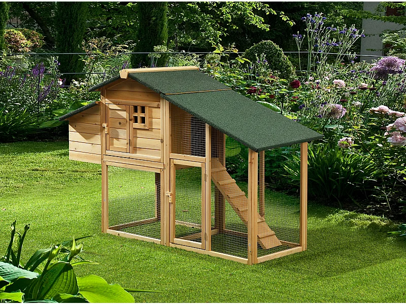 Pollaio con recinto 4 galline L. 173 x P. 64 x H. 108 cm in Legno Naturale - LEVAS