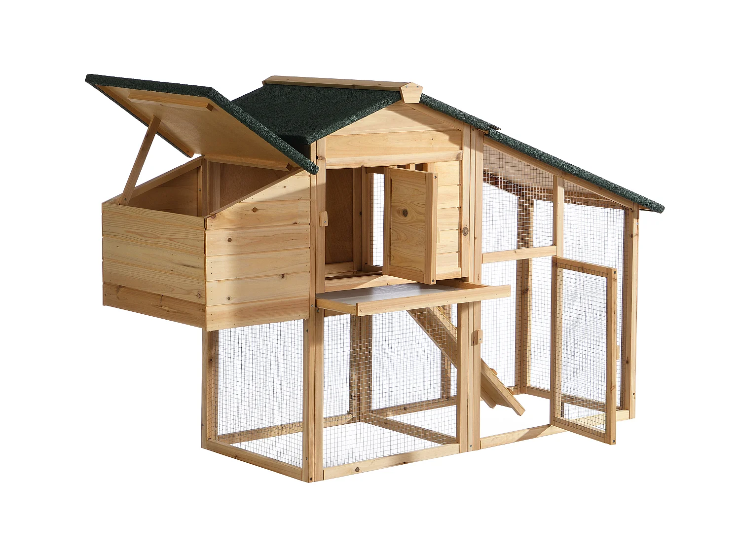 Gallinero de madera con cerca - 4 gallinas - Ancho 173 x Prof. 64 x Alt. 108 - Natural - LEVAS