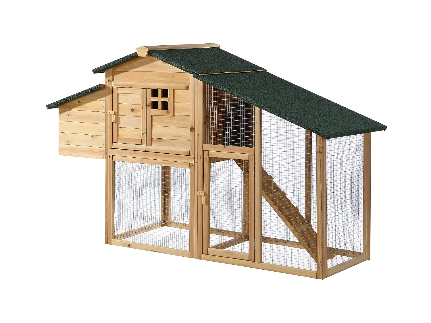 Gallinero de madera con cerca - 4 gallinas - Ancho 173 x Prof. 64 x Alt. 108 - Natural - LEVAS