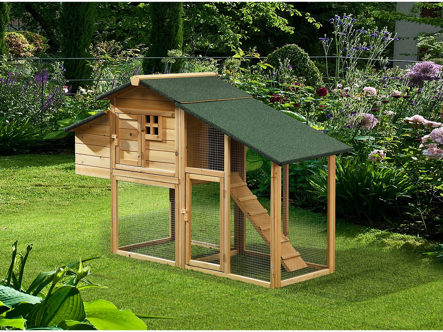 Vente-unique Hühnerstall Aus Holz Mit Freilaufgehege - Für 4 Hühner - 173 X 64 X 108 Cm - Holzfarben - Levas