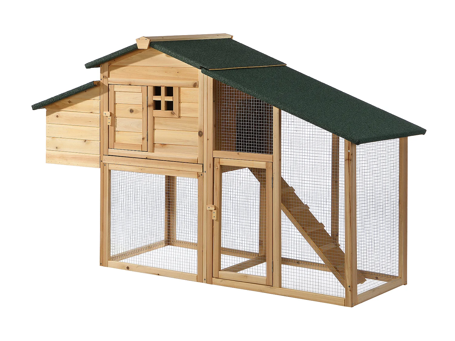 Poulailler en bois avec enclos - 4 poules - L. 173 x P.  64 x H. 108 cm - Naturel - LEVAS
