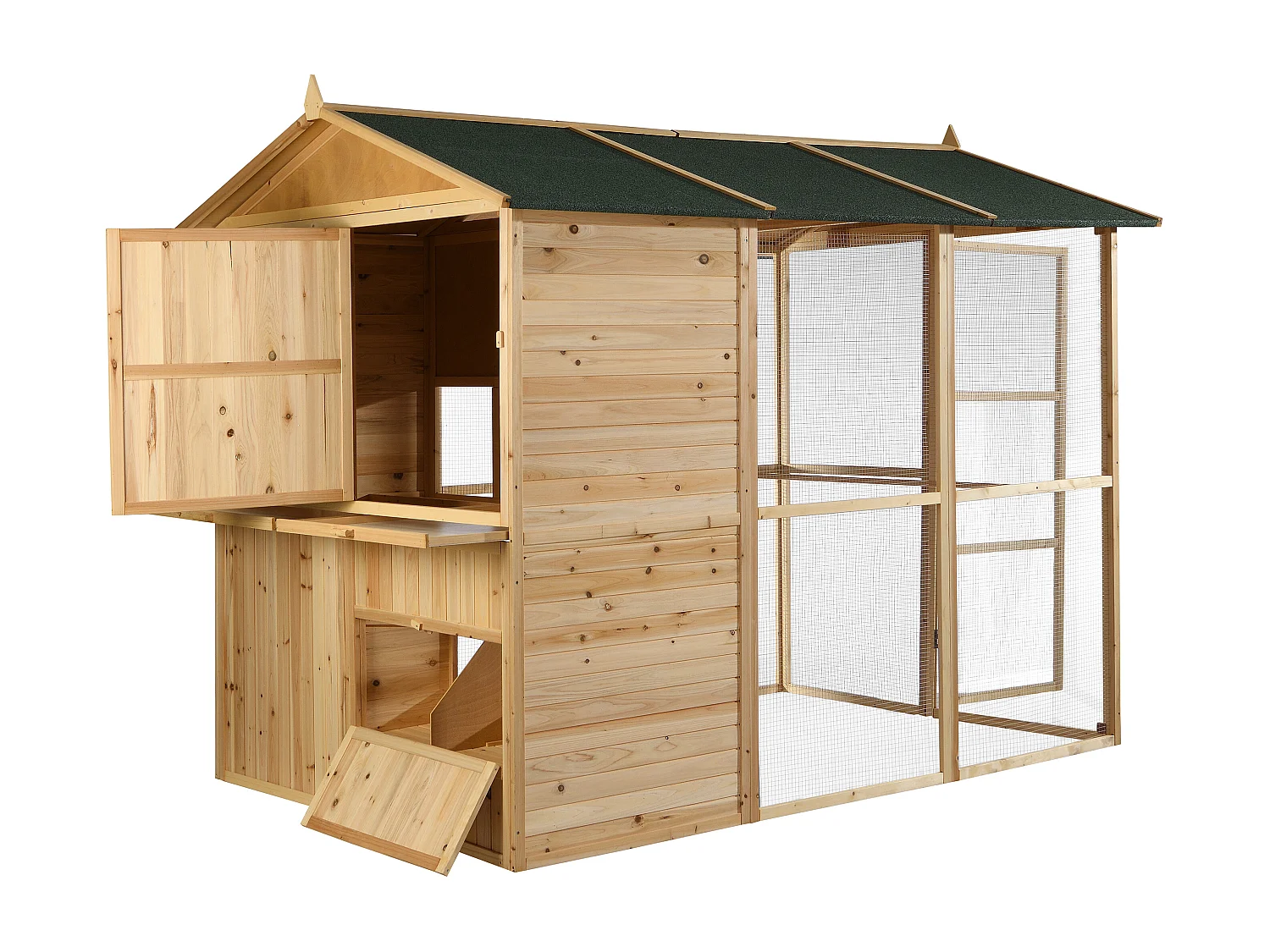 Poulailler en bois avec enclos - 10 poules - L. 266 x P. 174 x H. 205 cm - Naturel - FERAS