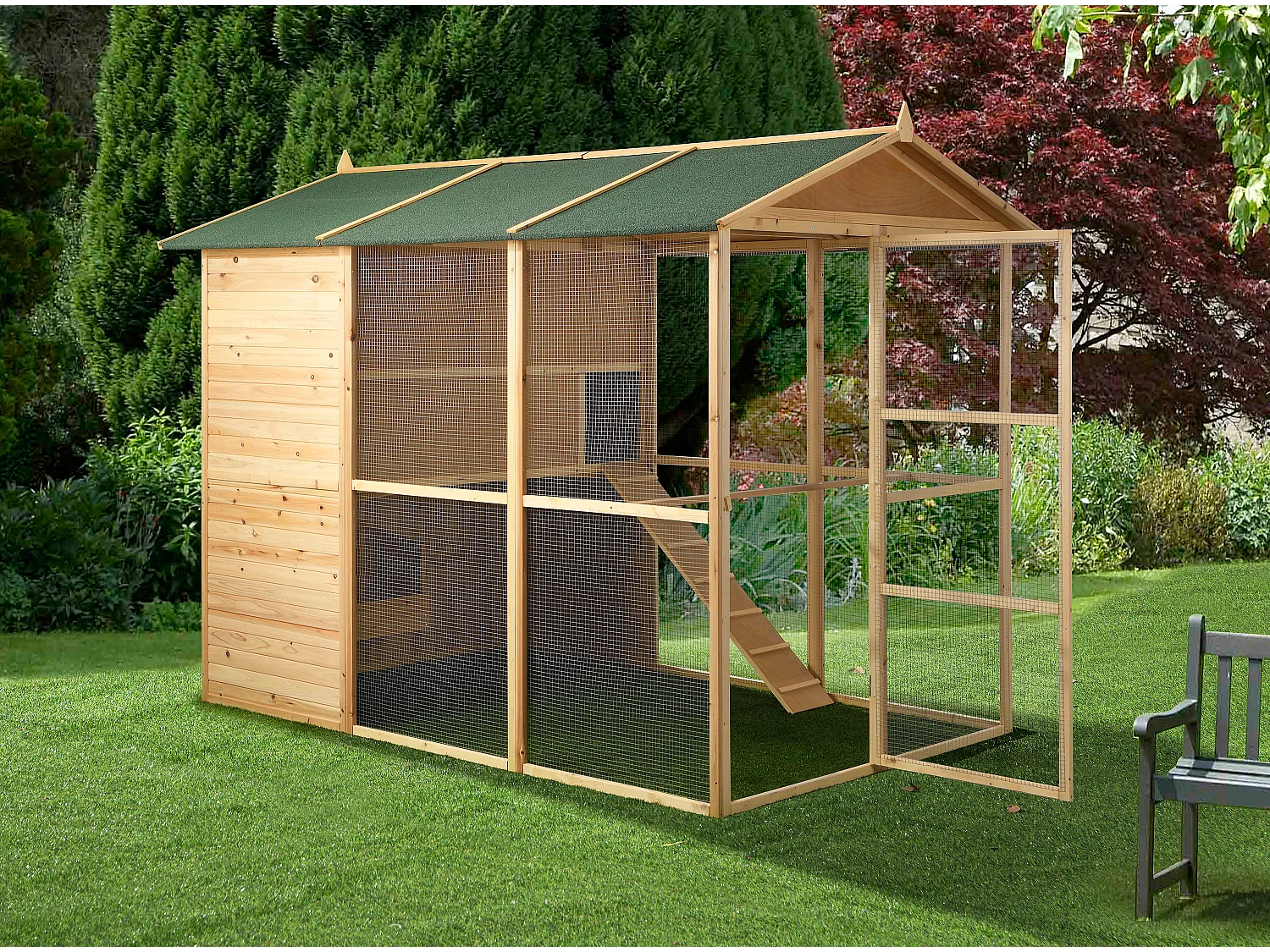 Poulailler en bois avec enclos - 10 poules - L. 266 x P. 174 x H. 205 cm - Naturel - FERAS