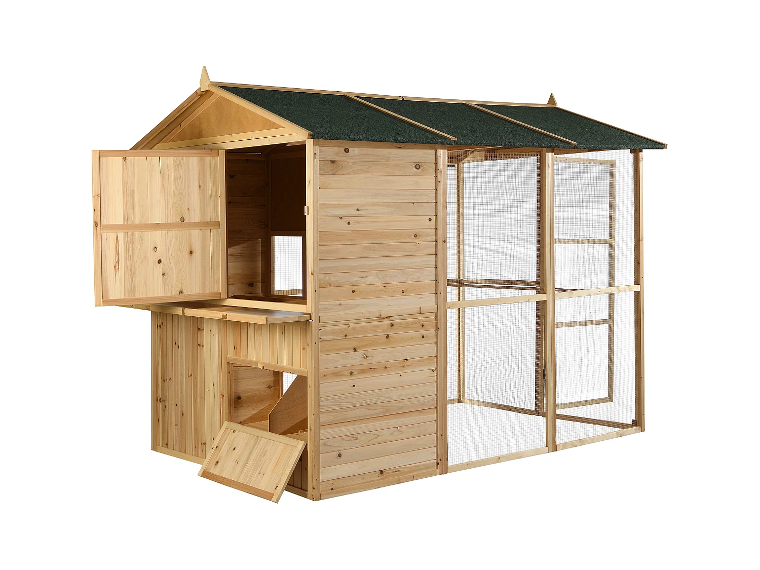 Poulailler en bois avec enclos - 10 poules - L. 266 x P. 174 x H. 205 cm - Naturel - FERAS