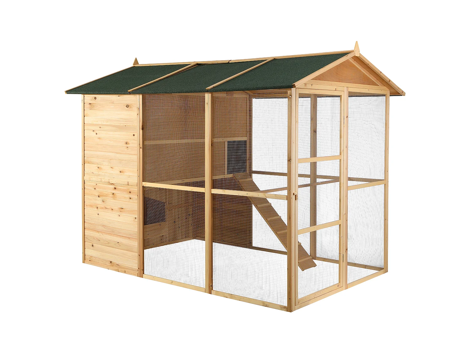 Poulailler en bois avec enclos - 10 poules - L. 266 x P. 174 x H. 205 cm - Naturel - FERAS
