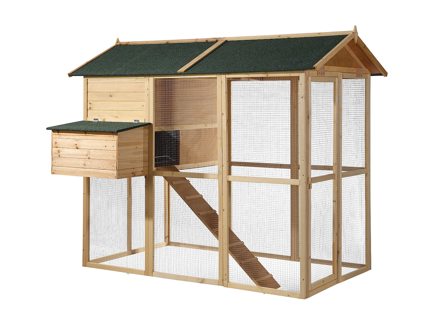 Pollaio con recinto 8 galline L. 201 x P.142 x H. 171 cm in Legno Naturale - GALLUS