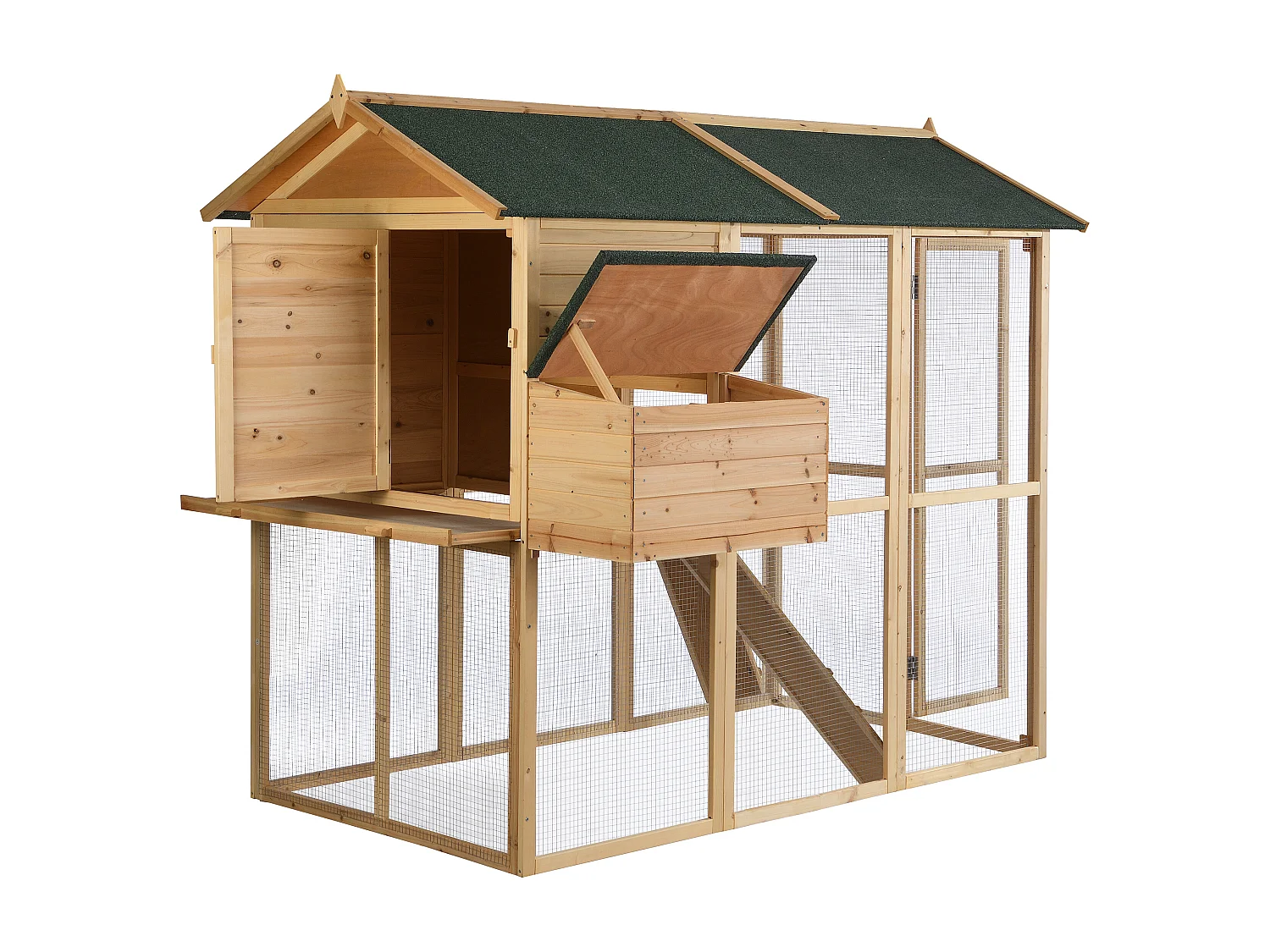 Pollaio con recinto 8 galline L. 201 x P.142 x H. 171 cm in Legno Naturale - GALLUS