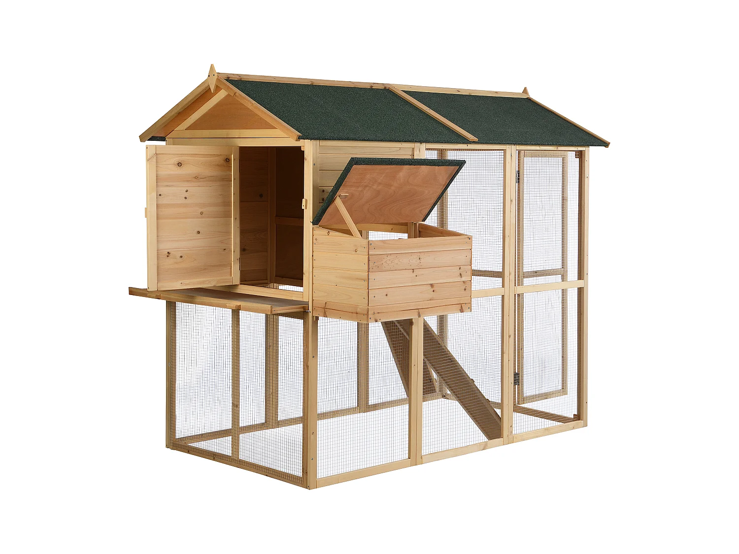 Poulailler en bois avec enclos - 8 poules - L. 201 x P.142 x H. 171 cm- Naturel - GALLUS