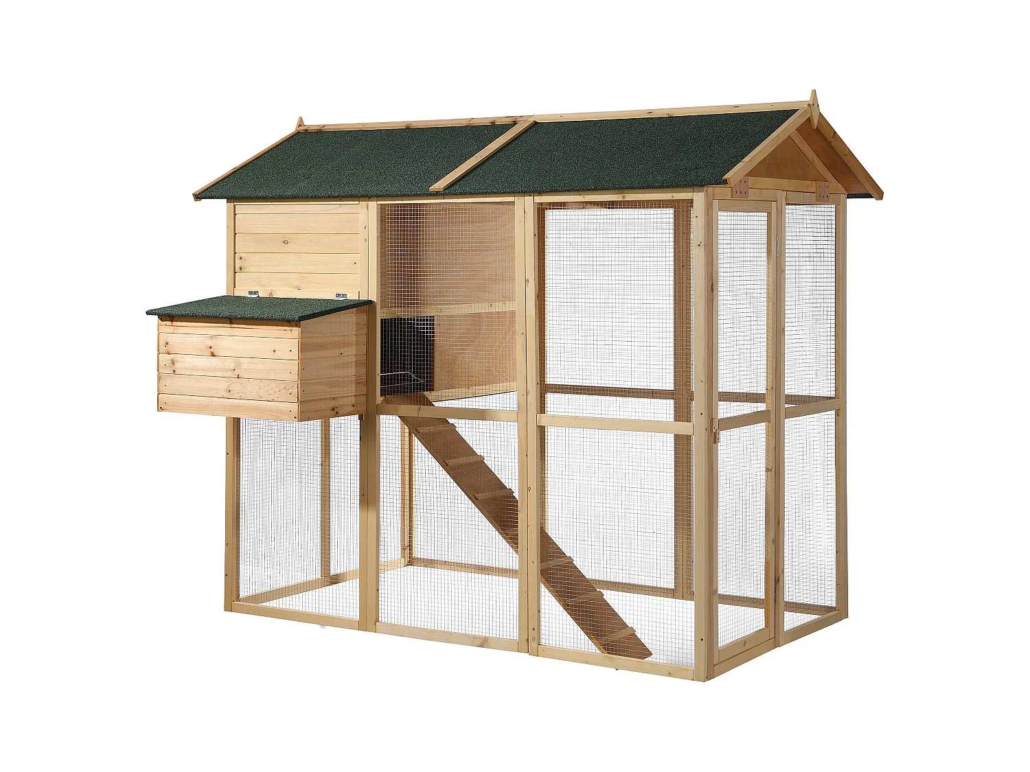 Poulailler en bois avec enclos - 8 poules - L. 201 x P.142 x H. 171 cm- Naturel - GALLUS