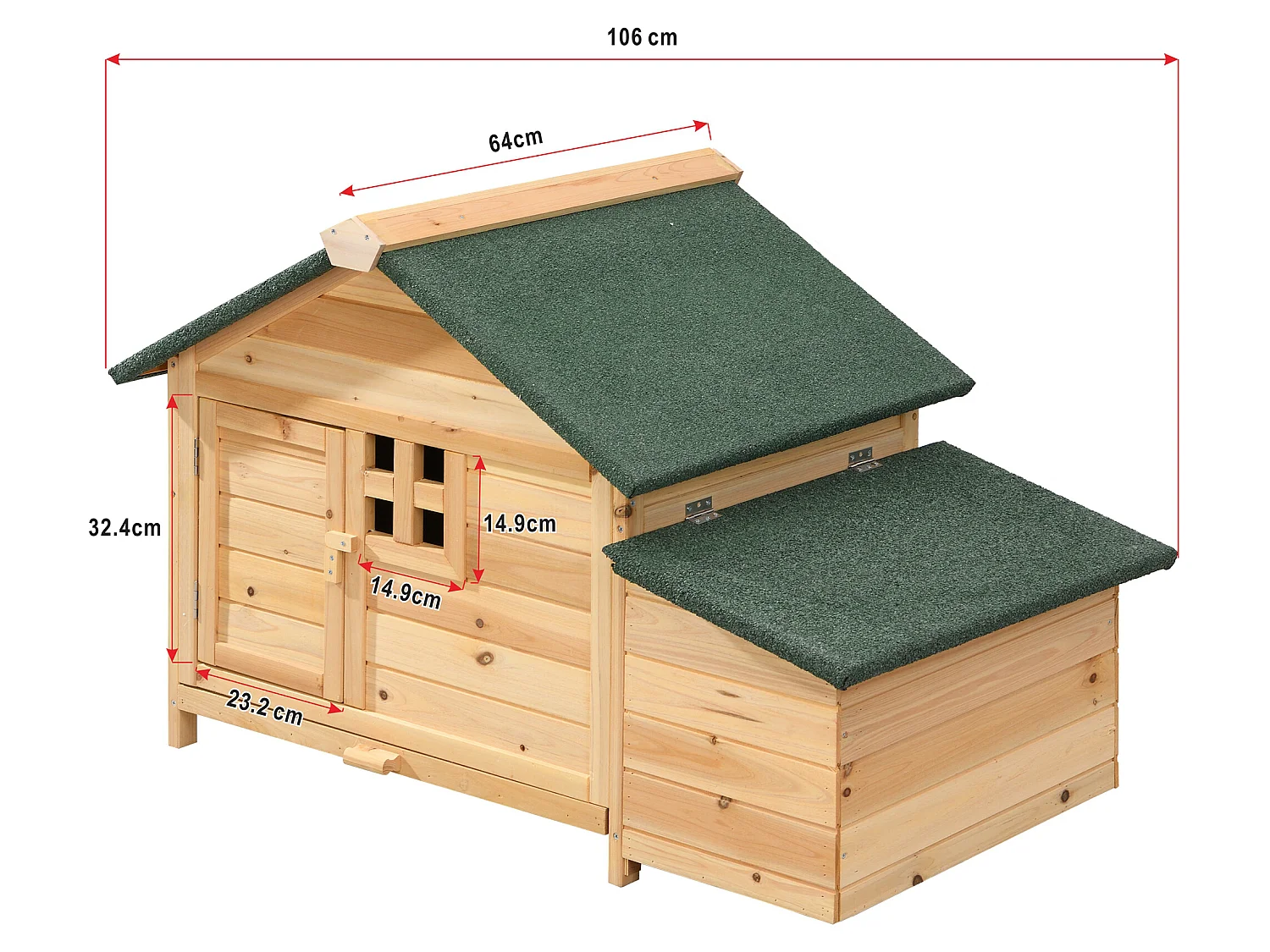 Poulailler en bois avec pondoir - 2 poules - L. 106 x P. 64 x H.71 cm - Naturel- ANSER