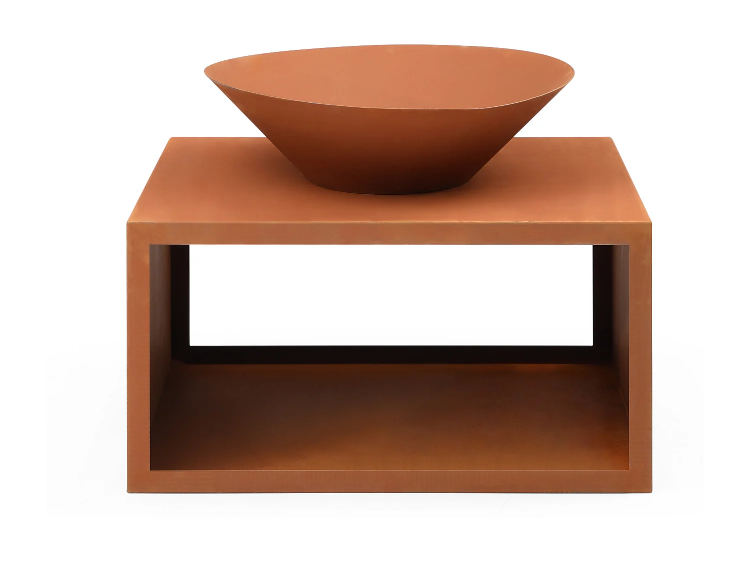 Vuurkorf van staal Corten met bergruimte voor hout - L90 x H67,5 x D75 cm - BEZIO