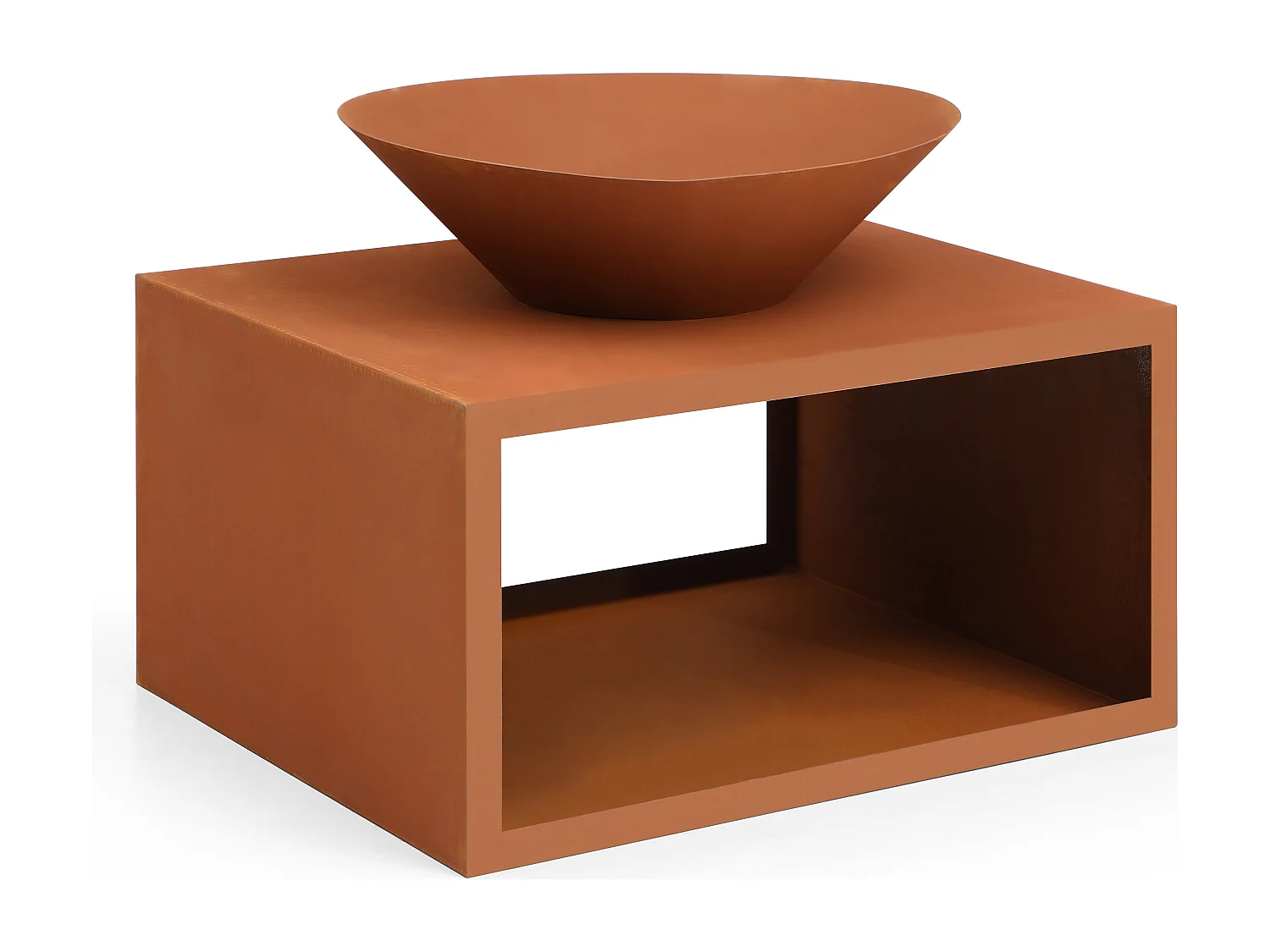 Brasero en acier Corten avec range bûches - L90 x H67,5 x P75 cm - BEZIO