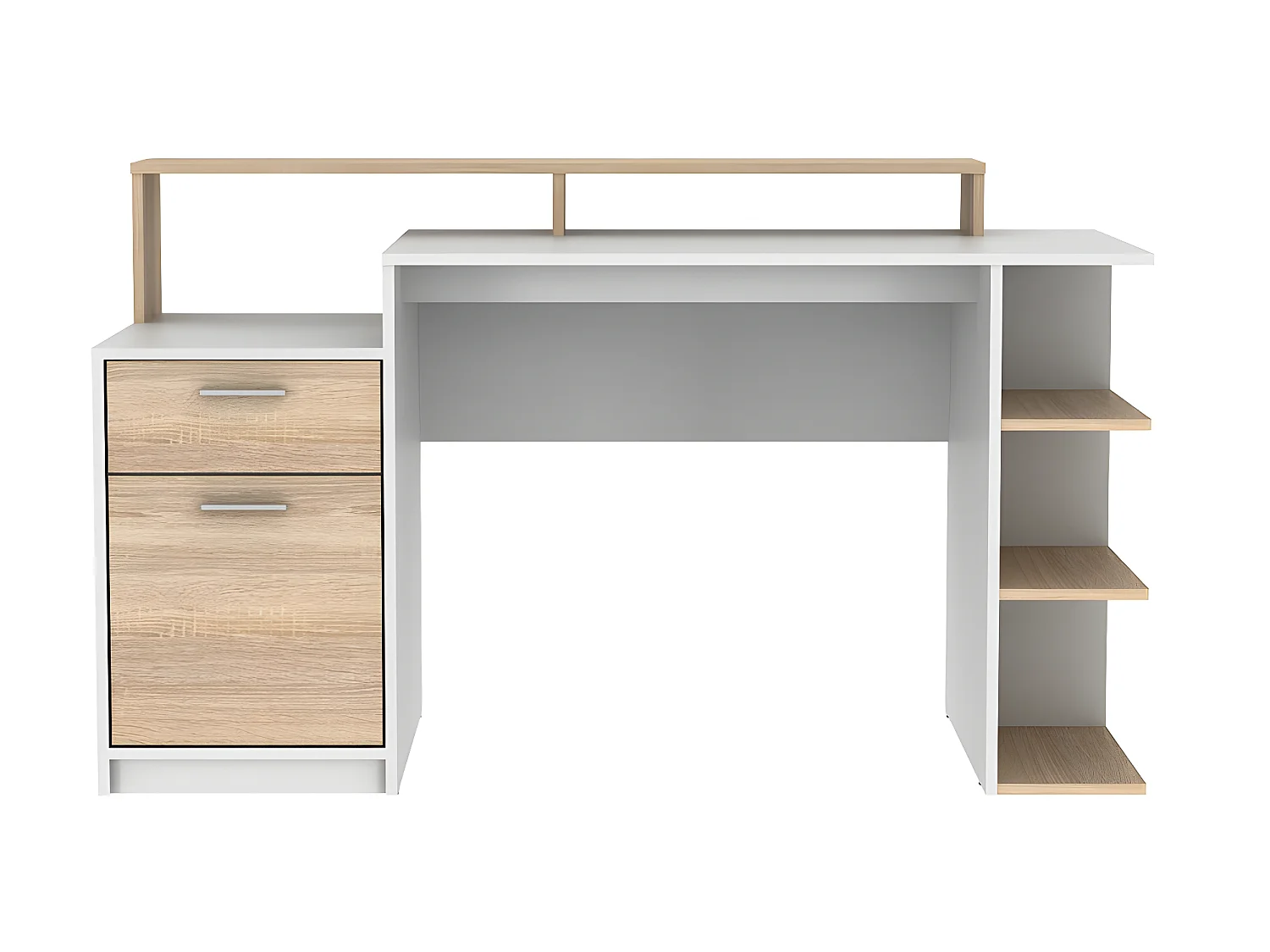Ensemble bureau avec rangements - Blanc et naturel +  Chaise de bureau - ZACHARIE
