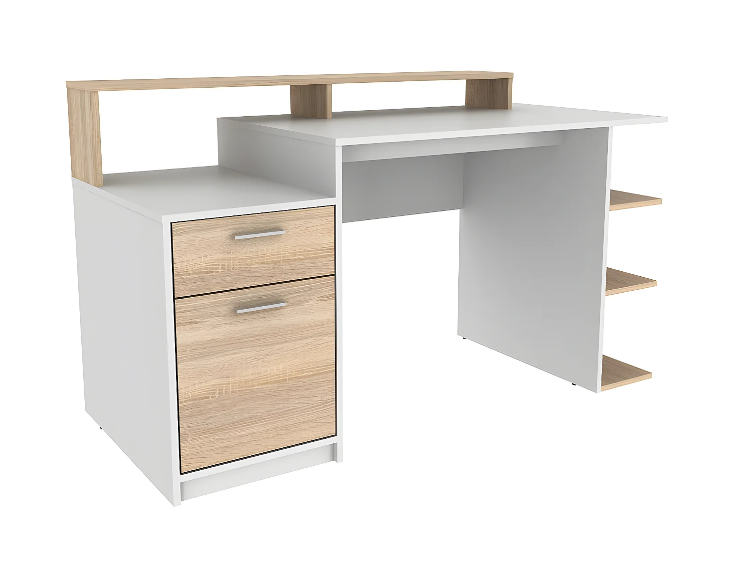 Ensemble bureau avec rangements - Blanc et naturel +  Chaise de bureau - ZACHARIE