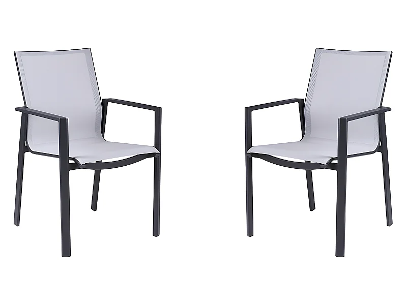 Set van 2 stapelbare tuinstoelen van aluminium en textilene - Lichtgrijs en zwart - VALERA van MYLIA