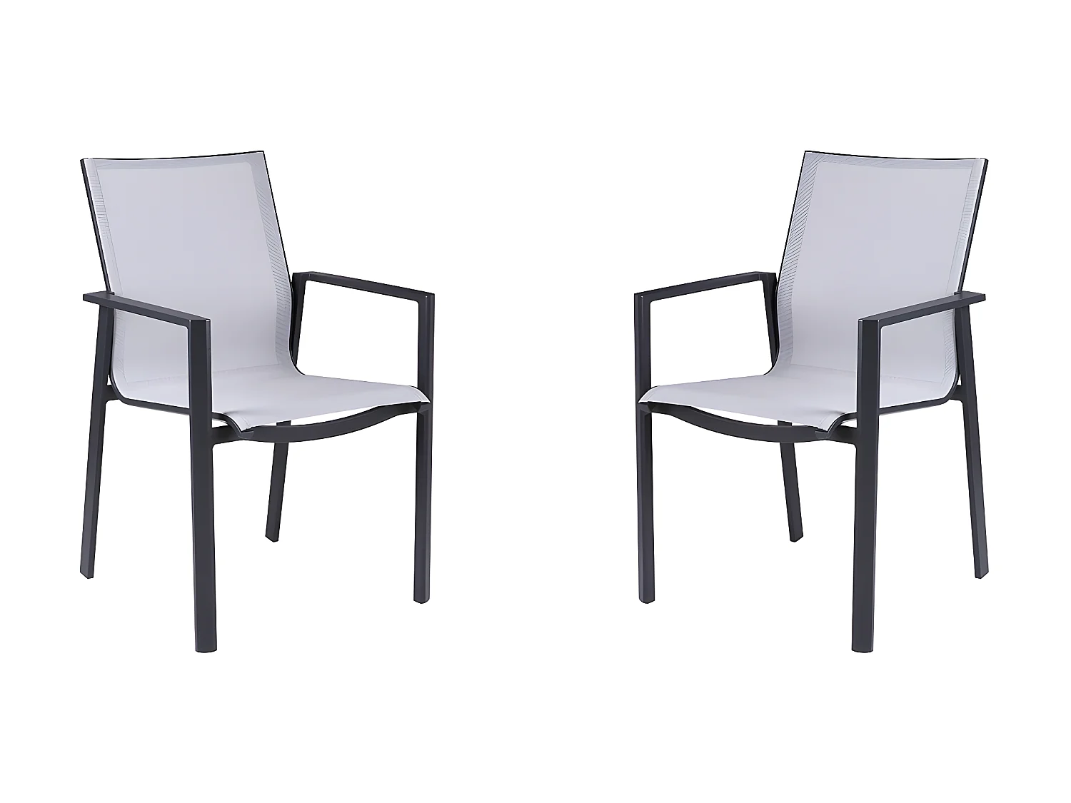 Lot de 2 fauteuils de jardin empilables en aluminium et textilène - Gris clair et noir - VALERA de MYLIA