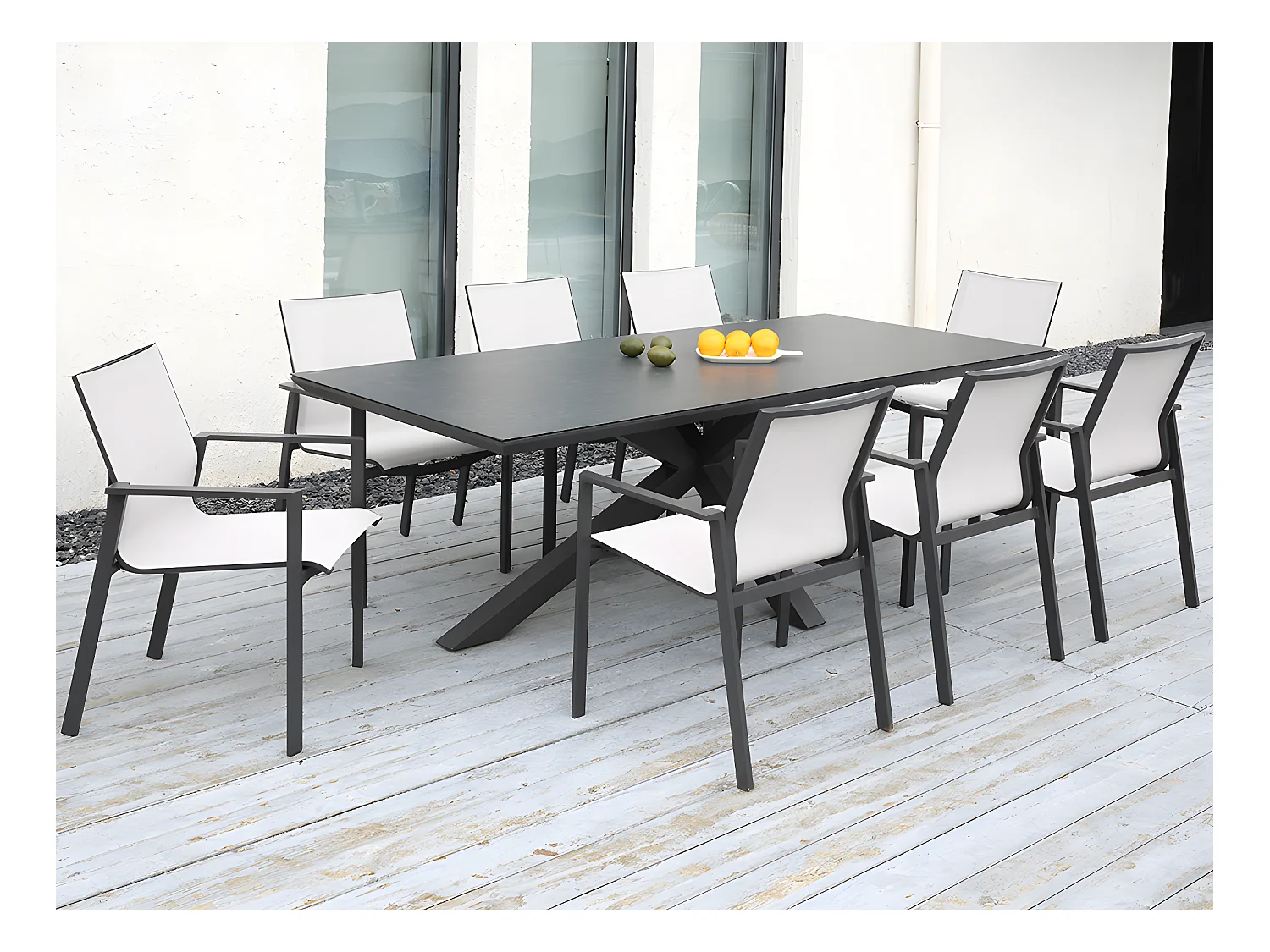 Juego de 2 sillones de jardín apilables de aluminio y textileno - Gris claro y negro - VALERA