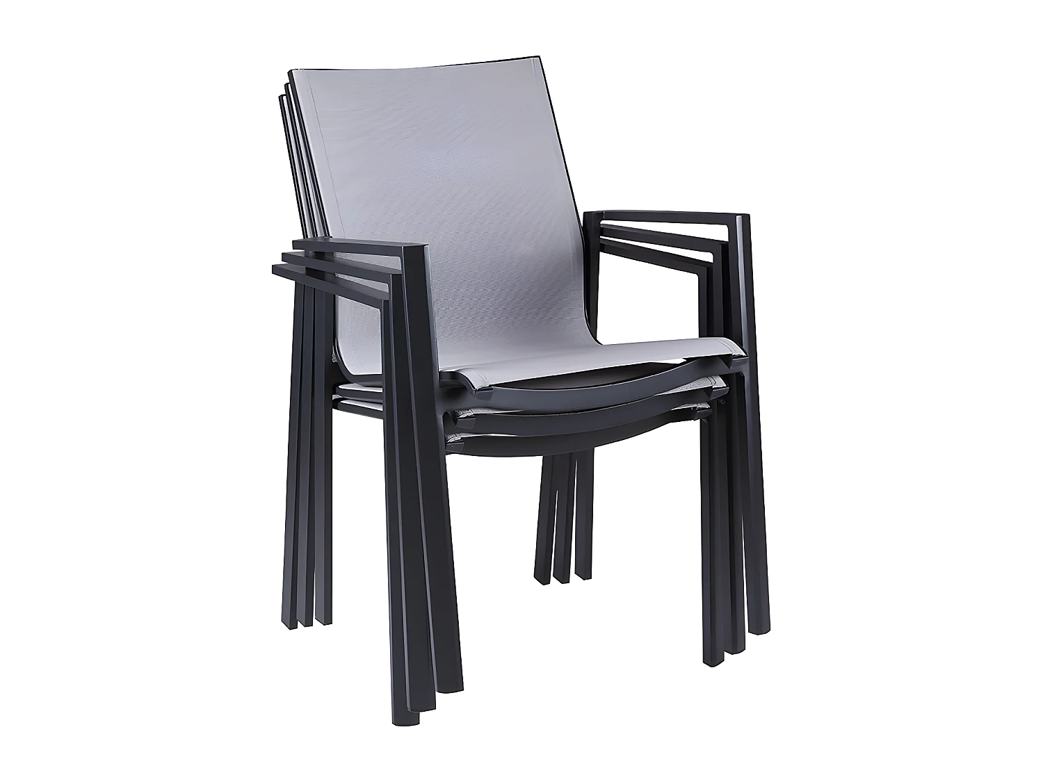 Juego de 2 sillones de jardín apilables de aluminio y textileno - Gris claro y negro - VALERA