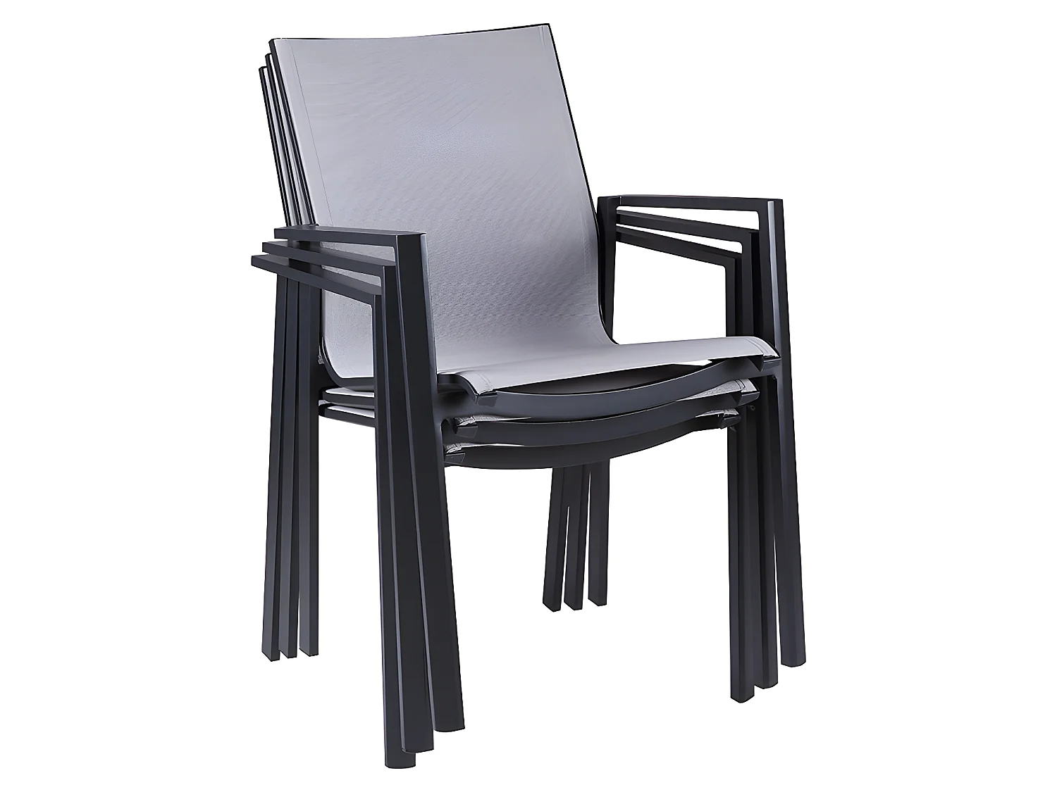 Lot de 2 fauteuils de jardin empilables en aluminium et textilène - Gris clair et noir - VALERA de MYLIA