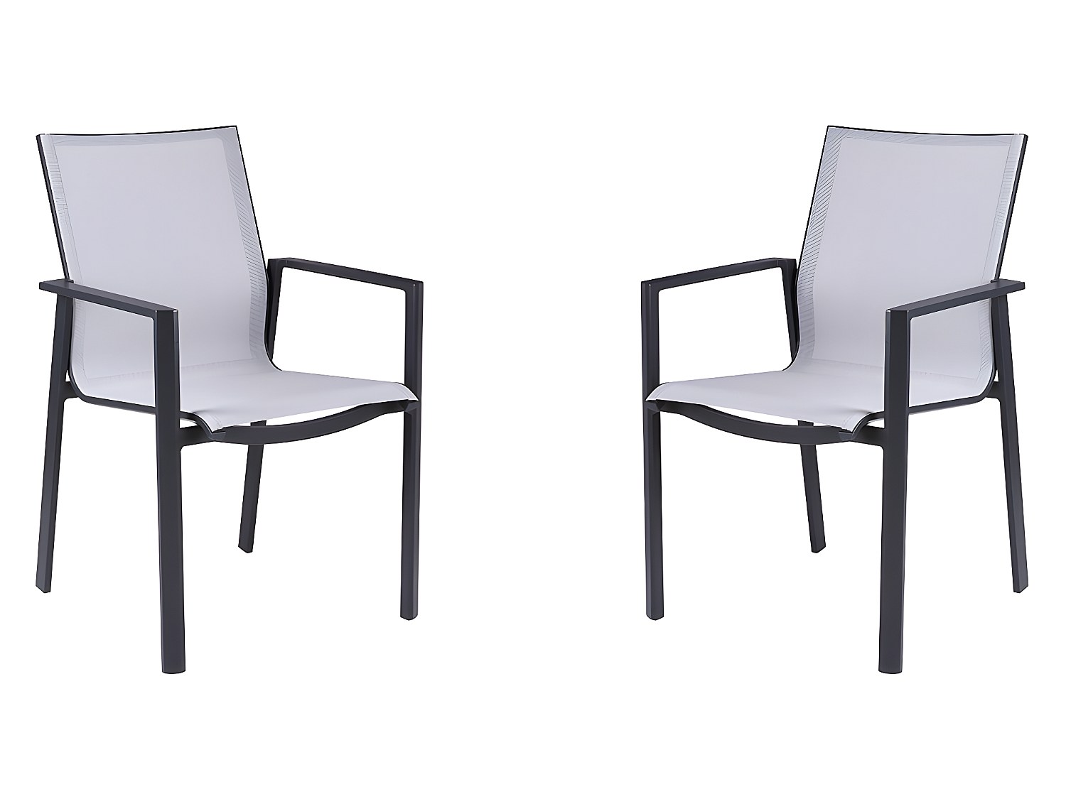 Vente-unique Gartensessel 2er-Set Stapelbar - Aluminium & Textilene - Hellgrau & Schwarz - Valera