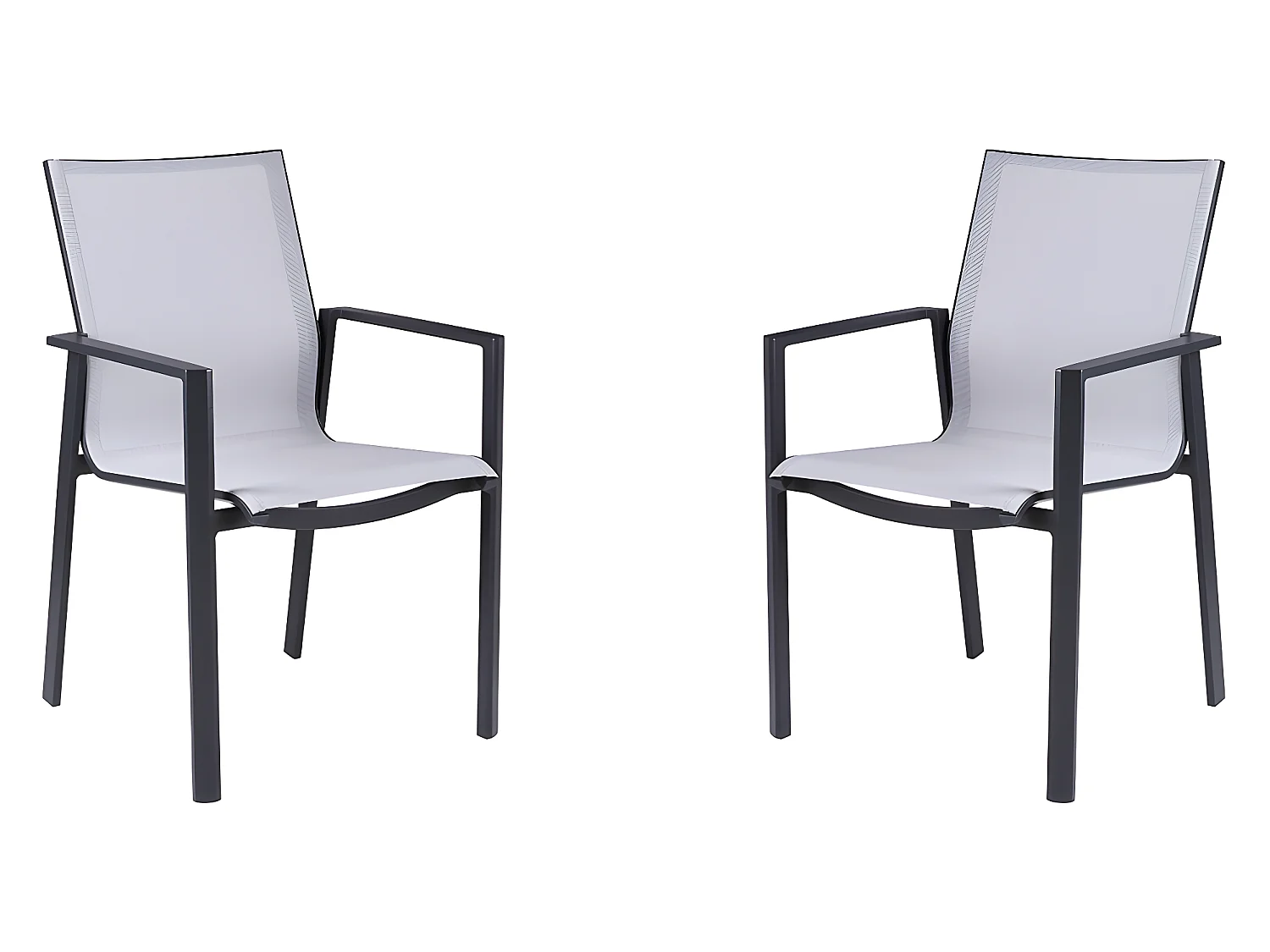 Lot de 2 fauteuils de jardin empilables en aluminium et textilène - Gris clair et noir - VALERA de MYLIA
