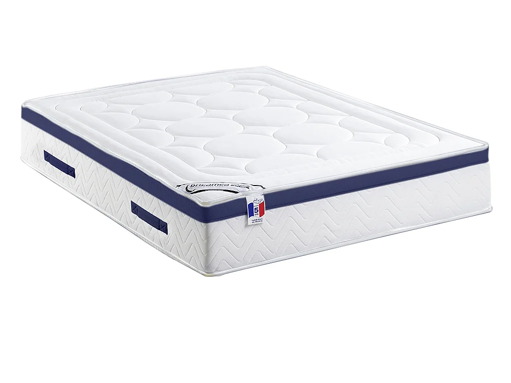 Sengetøj 140 x 190 cm - lyse naturboks opbevaringsboks + hybrid pocketfjedermadras + dyne + 2 puder - MARQUIS