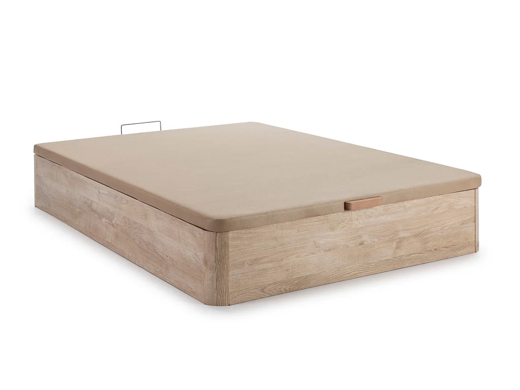 Ensemble literie 160 x 200 cm - sommier coffre naturel clair + matelas hybride ressorts ensachés + couette + 2 oreillers - MARQUIS