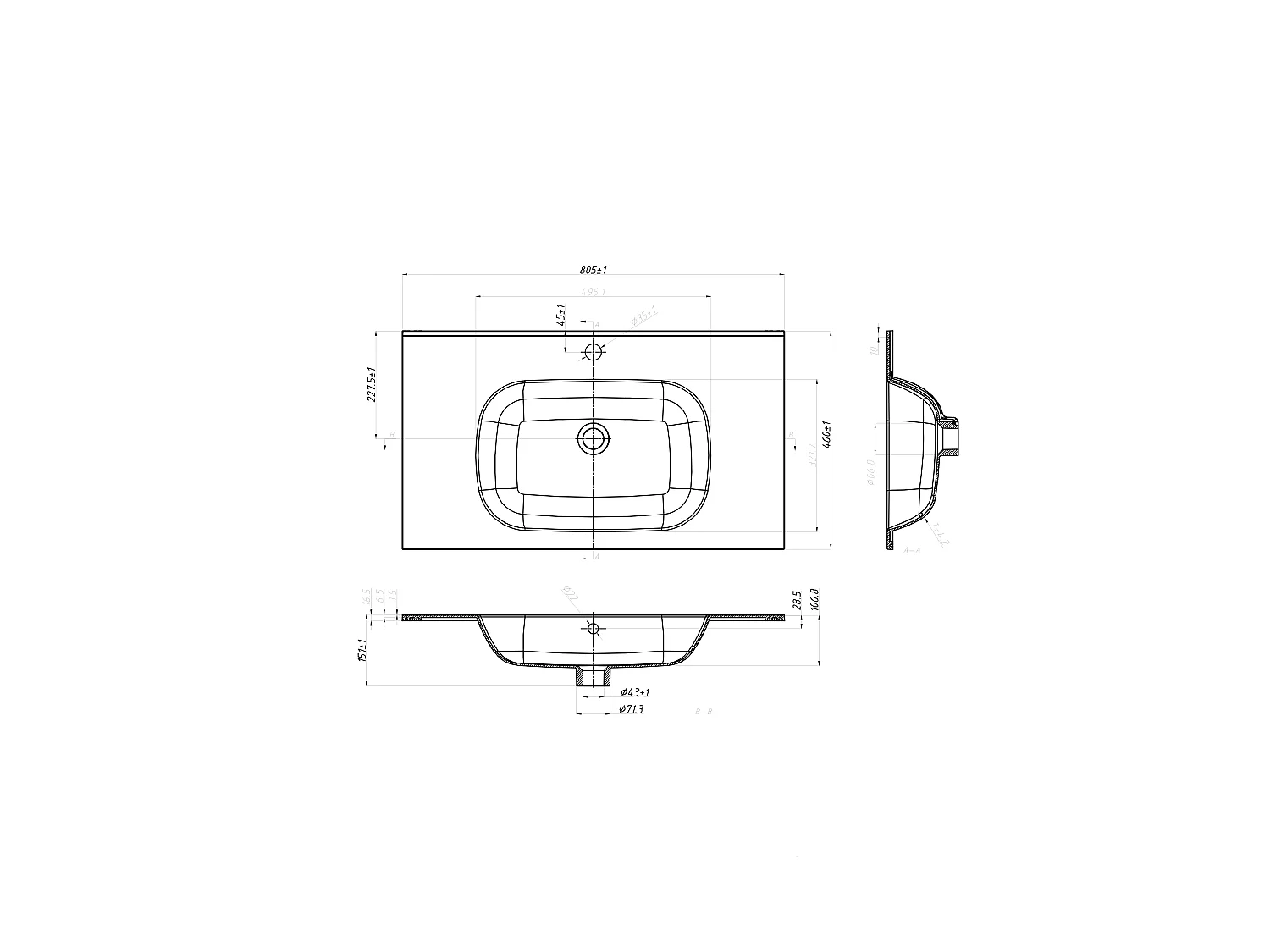 Inbouwwastafel in hars met steenlook - Zwart - L80 x B46 cm - OKIWA