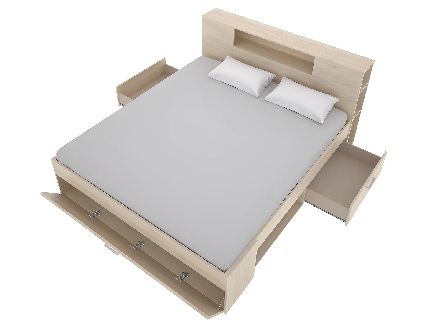 Sparset: Bett 140 x 190 cm + Matratze + Lattenrost + Bettdecke + 2 Kopfkissen - Naturfarben - LEANDRE